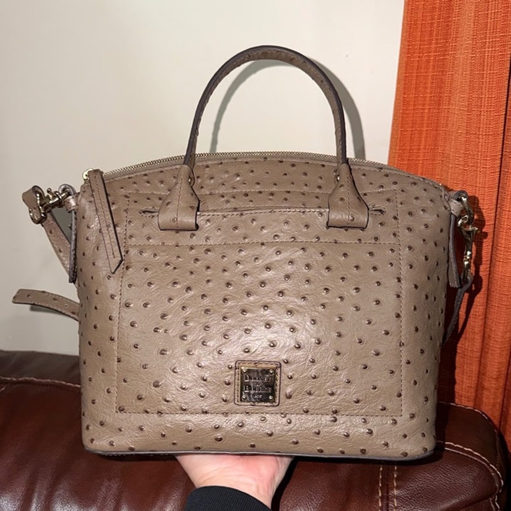 ‼️Dooney & Bourke Ostrich Domed Grey Leather Satchel Handbag Shoulder Bag - Picture 2 of 12